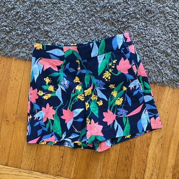 J Crew Floral Basketweave Blue Shorts with Side Zip Size 2 - Picture 1 of 13